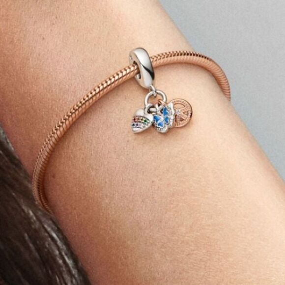 New Two-Tone Rainbow Heart, Butterfly & Peace Triple Dangle Charm ( CHARM ONLY) - Picture 2 of 4